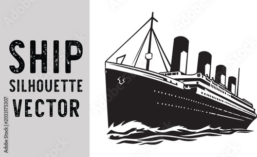 Retro Cruise Ship Silhouette Vector Illustration for Travel and Transportation