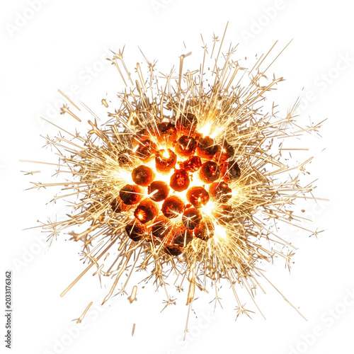 Exploding Sparkler Firework Burst on White Background