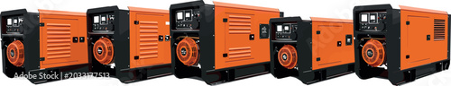 Foto Industrial Diesel Generator Set Vector Illustration with Orange Soundproof Canop