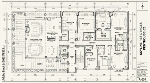 Foto Architectural floor plan of a luxury residential penthouse apartment