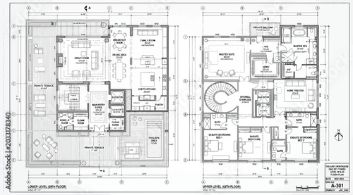 Photos Architectural floor plans of a luxury multilevel residential building