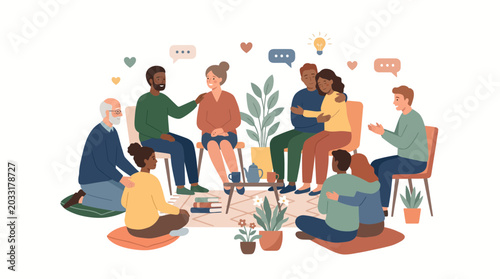 Foto Diverse group of people participating in a supportive group therapy session