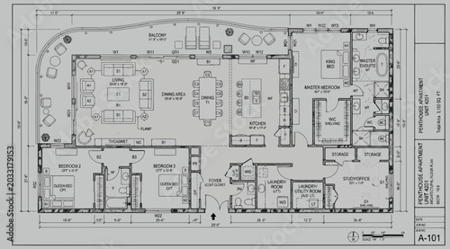 Bild auf Leinwand Comprehensive architectural floor plan for a penthouse apartment unit with curve