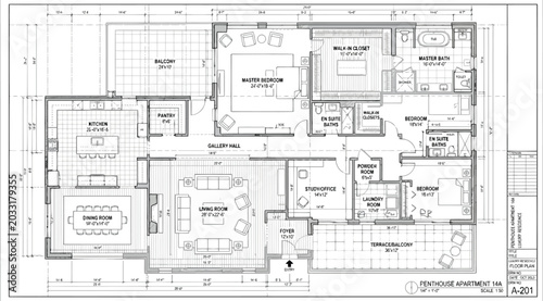 Schilderij op canvas Architectural floor plan for a penthouse apartment unit