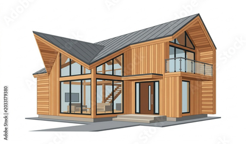 Modern timber cabin house vector isolated on white background