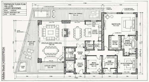 Foto Architectural floor plan for a 19th level luxury penthouse residence
