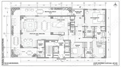 Fotografía Architectural floor plan of a luxury apartment unit with spacious living areas a