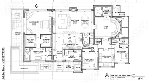 Fotografía Detailed floor plan layout for a highend penthouse residence