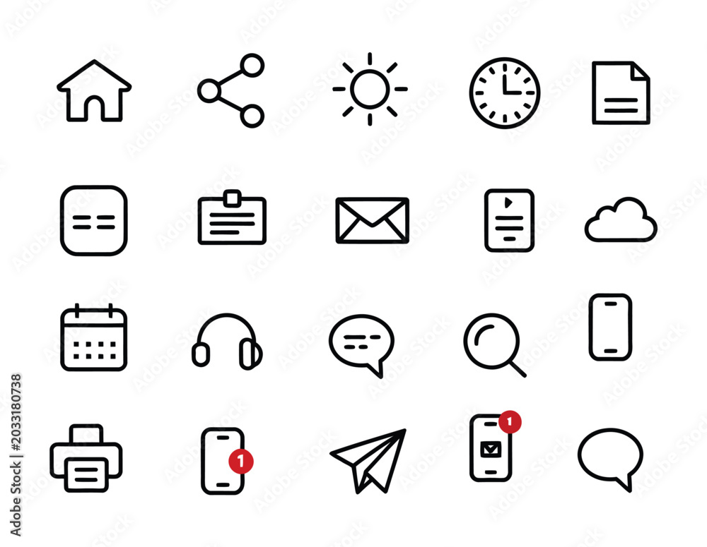 Fototapeta premium Contact and communication icon vector set, phone, email, chat, message, and social media symbols for business, app, and website design