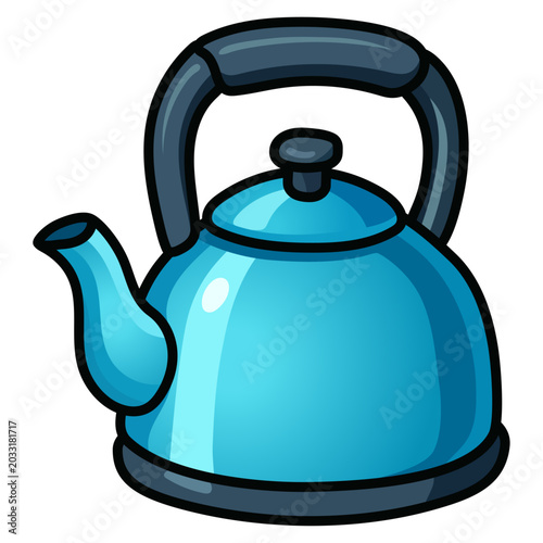 Shiny blue stovetop kettle icon, classic water boiling teapot asset for kitchenware design