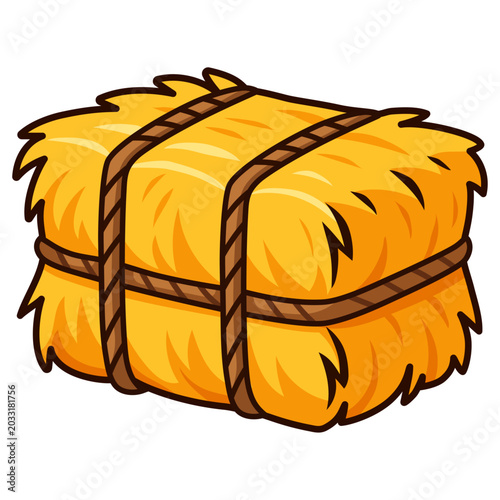Straw bale or dried grass bundle icon, traditional agriculture farm asset for game design