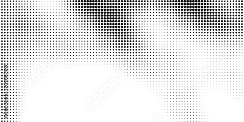Grunge halftone gradient background. Faded grit noise texture. White and black sand wallpaper. Retro pixelated backdrop. Anime or manga style comic overlay. Vector graphic design textured template