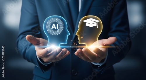 Businessman presenting ai and education icons for innovative learning