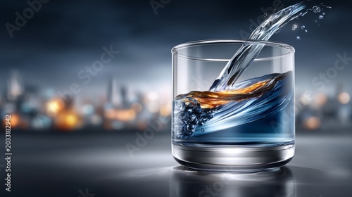 Close-up of a glass being filled with an alcoholic beverage.