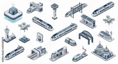Foto Futuristic Transportation and Infrastructure Icons Set.