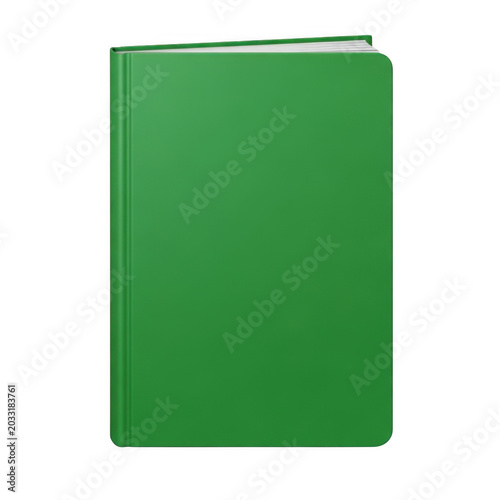 Green book with blank cover standing upright