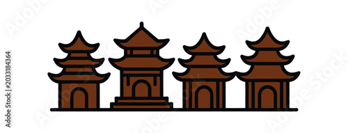 Pagoda buildings in traditional Asian architectural style illustration