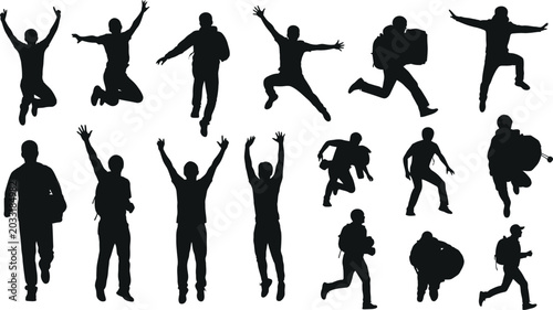 Photos A diverse set of black silhouettes depicting people in various dynamic poses of