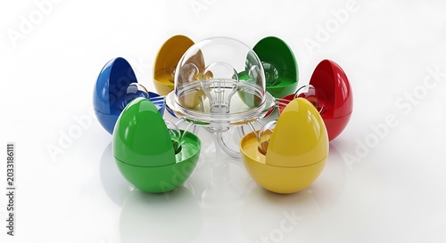 Colorful plastic egg cups arranged in a circle