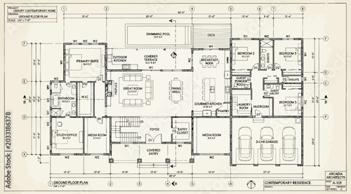 Quadro su tela Detailed architectural floor plan for a contemporary residence with multiple bed