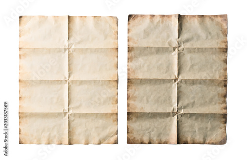 Two crumpled beige paper bags with horizontal creases isolated on transparent background transparent background