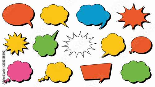 Collection Of Comic Book Speech Bubbles And Starbursts Vector Illustration bubble thought dialogue balloon burst starburst explosion bang pow zoom graphic