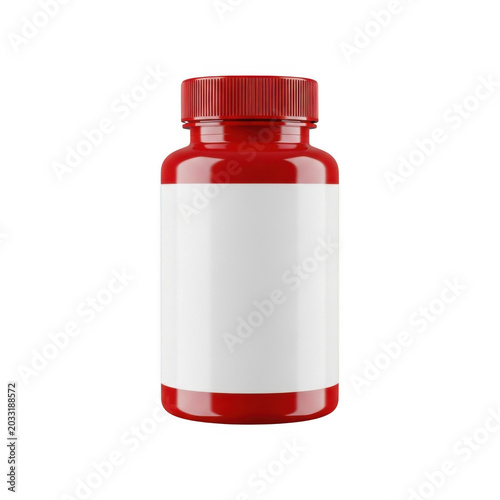 Red plastic bottle with white label