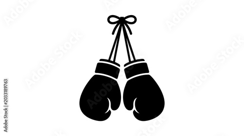 Foto Black boxing gloves, hanging gloves, sports equipment, fitness icons, vector ill