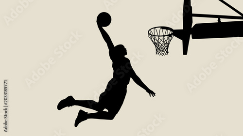 Fotografía Basketball player silhouette against a light beige background capturing a dynami