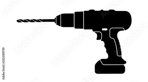 Konstfotografi Black drill icon, cordless power tool, drilling machine silhouette, construction