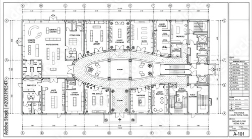 Foto Architectural floor plan for a highend retail shopping center with central circu