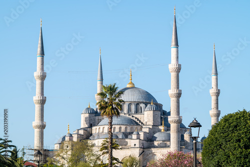 sight of the blue mosque istanbul turkey with clear sky and their tall miinarets