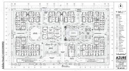 Fotografie Detailed master plan of azure residential apartment complex with legend and site