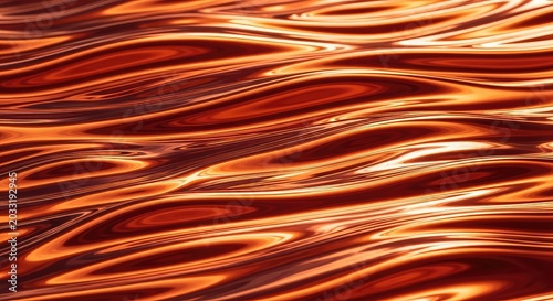 Molten copper waves flow smoothly across the frame, featuring radiant shimmering highlights and a luxurious metallic glow for elegant design, polished, fluid, glowing