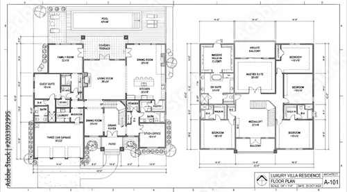 Foto Twostory architectural floor plan for a luxury villa residence with ground and u