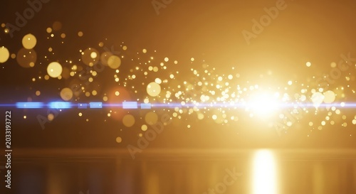 A cinematic progression of dramatic lens flares moving across a warm golden backdrop filled with soft glowing bokeh and shimmering light, texture, ethereal, golden