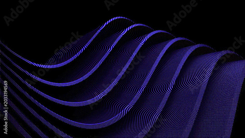 Abstract digital background with flowing blue wave patterns made of glowing particles, futuristic data stream visualization, dynamic motion effect