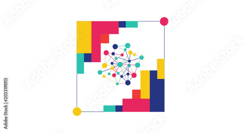 Abstract colorful geometric network diagram and data visualization.