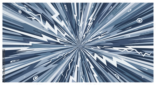 Abstract blue lightning bolts in radial zoom burst pattern.