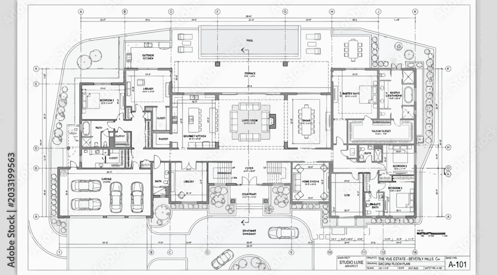 Fototapeta premium Modern residential house floor plan architectural blueprint