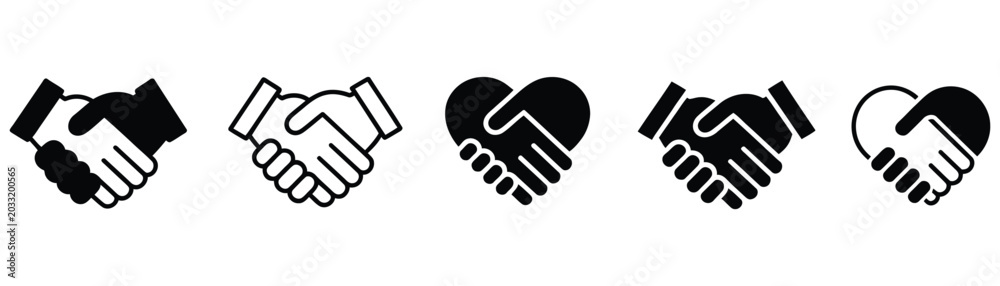 Obraz premium Business Partnership Handshake and Corporate Trust Agreement Icon Set