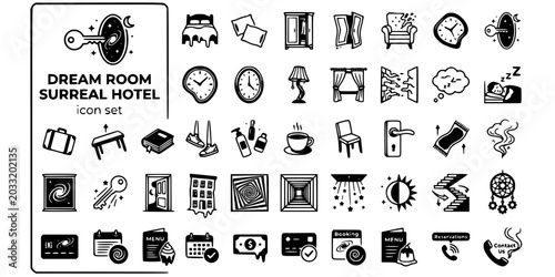 Obraz na plátne Hotel Dream Room Surreal Black White-Melting Furniture Floating Pillow-Dreamlike