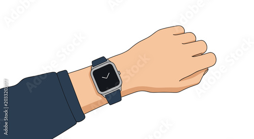 Human arm wearing a modern smartwatch on the wrist for tracking fitness, notifications, and time during daily activities.