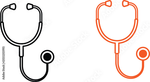 Schilderij op canvas Black and orange medical stethoscope icons for healthcare and doctor exam design