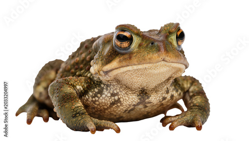 Cuadro en lienzo Brown toad with bumpy skin and orange eyes