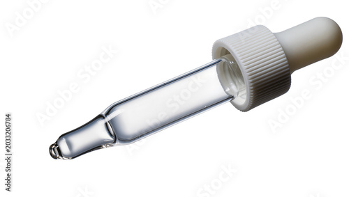 Fotografía Glass dropper with white rubber bulb and clear liquid