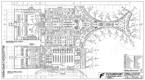 Obraz na płótnie Terminal 3 arrivals and departures floor plan with legend