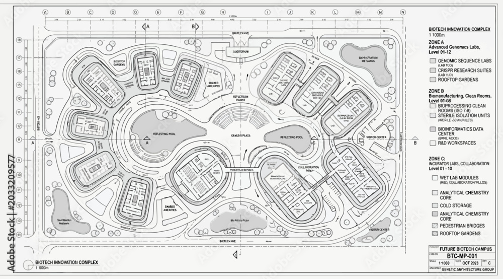Obraz premium Technical master plan layout for a sustainable campus development project