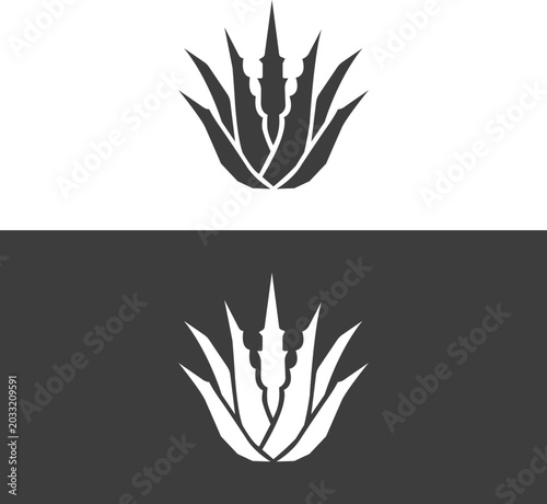 Minimalist geometric aloe vera logo design template. Vector botanical aloe leaves illustration for organic cosmetics, skincare, and natural wellness branding.