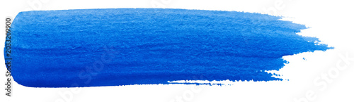 Vibrant blue paint stroke with rough textured edges captured in a high resolution macro photo isolated on transparent background